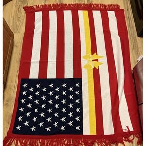 Vintage Logo Knits American Flag Throw Blanket Handmade 59 X 50 Yellow Ribbon